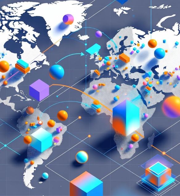 virtual items moving between global locations on a digital map